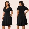 imagePOSESHE Womens Plus Size Dresses Summer Short Sleeve Wrap VNeck Sundress Casual Wedding Guest Cocktail Dress with Pockets11black