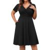 imagePOSESHE Womens Plus Size Dresses Summer Short Sleeve Wrap VNeck Sundress Casual Wedding Guest Cocktail Dress with Pockets11black