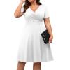 imagePOSESHE Womens Plus Size Dresses Summer Short Sleeve Wrap VNeck Sundress Casual Wedding Guest Cocktail Dress with Pockets12white