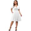 imagePOSESHE Womens Plus Size Dresses Summer Short Sleeve Wrap VNeck Sundress Casual Wedding Guest Cocktail Dress with Pockets12white