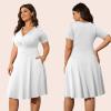 imagePOSESHE Womens Plus Size Dresses Summer Short Sleeve Wrap VNeck Sundress Casual Wedding Guest Cocktail Dress with Pockets12white