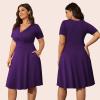 imagePOSESHE Womens Plus Size Dresses Summer Short Sleeve Wrap VNeck Sundress Casual Wedding Guest Cocktail Dress with Pockets13purple