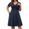 imagePOSESHE Womens Plus Size Dresses Summer Short Sleeve Wrap VNeck Sundress Casual Wedding Guest Cocktail Dress with Pockets14navy Blue
