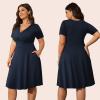 imagePOSESHE Womens Plus Size Dresses Summer Short Sleeve Wrap VNeck Sundress Casual Wedding Guest Cocktail Dress with Pockets14navy Blue