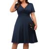 imagePOSESHE Womens Plus Size Dresses Summer Short Sleeve Wrap VNeck Sundress Casual Wedding Guest Cocktail Dress with Pockets14navy Blue