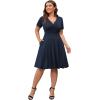 imagePOSESHE Womens Plus Size Dresses Summer Short Sleeve Wrap VNeck Sundress Casual Wedding Guest Cocktail Dress with Pockets14navy Blue