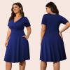imagePOSESHE Womens Plus Size Dresses Summer Short Sleeve Wrap VNeck Sundress Casual Wedding Guest Cocktail Dress with Pockets15royal Blue