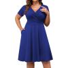 imagePOSESHE Womens Plus Size Dresses Summer Short Sleeve Wrap VNeck Sundress Casual Wedding Guest Cocktail Dress with Pockets15royal Blue