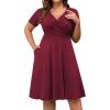 imagePOSESHE Womens Plus Size Dresses Summer Short Sleeve Wrap VNeck Sundress Casual Wedding Guest Cocktail Dress with Pockets16wine Red