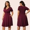 imagePOSESHE Womens Plus Size Dresses Summer Short Sleeve Wrap VNeck Sundress Casual Wedding Guest Cocktail Dress with Pockets16wine Red
