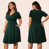 imagePOSESHE Womens Plus Size Dresses Summer Short Sleeve Wrap VNeck Sundress Casual Wedding Guest Cocktail Dress with Pockets17green