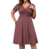 imagePOSESHE Womens Plus Size Dresses Summer Short Sleeve Wrap VNeck Sundress Casual Wedding Guest Cocktail Dress with Pockets18bean Red