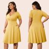 imagePOSESHE Womens Plus Size Dresses Summer Short Sleeve Wrap VNeck Sundress Casual Wedding Guest Cocktail Dress with Pockets18khaki