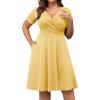 imagePOSESHE Womens Plus Size Dresses Summer Short Sleeve Wrap VNeck Sundress Casual Wedding Guest Cocktail Dress with Pockets18khaki