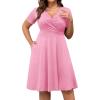 imagePOSESHE Womens Plus Size Dresses Summer Short Sleeve Wrap VNeck Sundress Casual Wedding Guest Cocktail Dress with Pockets18pink