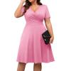 imagePOSESHE Womens Plus Size Dresses Summer Short Sleeve Wrap VNeck Sundress Casual Wedding Guest Cocktail Dress with Pockets18pink