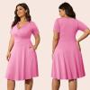 imagePOSESHE Womens Plus Size Dresses Summer Short Sleeve Wrap VNeck Sundress Casual Wedding Guest Cocktail Dress with Pockets18pink