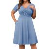 imagePOSESHE Womens Plus Size Dresses Summer Short Sleeve Wrap VNeck Sundress Casual Wedding Guest Cocktail Dress with Pockets18sky Blue