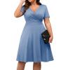 imagePOSESHE Womens Plus Size Dresses Summer Short Sleeve Wrap VNeck Sundress Casual Wedding Guest Cocktail Dress with Pockets18sky Blue