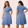 imagePOSESHE Womens Plus Size Dresses Summer Short Sleeve Wrap VNeck Sundress Casual Wedding Guest Cocktail Dress with Pockets18sky Blue