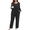 imagePOSESHE Womens Plus Size Short Sleeve Pajama Sets 2 Piece Lounge Sleepwear Ladies Pjs Sets with Pockets LoungeBlack