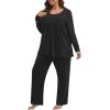 imagePOSESHE Womens Plus Size Short Sleeve Pajama Sets 2 Piece Lounge Sleepwear Ladies Pjs Sets with Pockets LoungeBlack