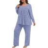 imagePOSESHE Womens Plus Size Short Sleeve Pajama Sets 2 Piece Lounge Sleepwear Ladies Pjs Sets with Pockets LoungeBlue Floral