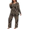imagePOSESHE Womens Plus Size Short Sleeve Pajama Sets 2 Piece Lounge Sleepwear Ladies Pjs Sets with Pockets LoungeKhaki Floral