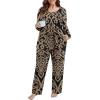 imagePOSESHE Womens Plus Size Short Sleeve Pajama Sets 2 Piece Lounge Sleepwear Ladies Pjs Sets with Pockets LoungeKhaki Floral