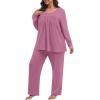 imagePOSESHE Womens Plus Size Short Sleeve Pajama Sets 2 Piece Lounge Sleepwear Ladies Pjs Sets with Pockets LoungePurple Red
