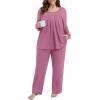 imagePOSESHE Womens Plus Size Short Sleeve Pajama Sets 2 Piece Lounge Sleepwear Ladies Pjs Sets with Pockets LoungePurple Red