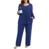 imagePOSESHE Womens Plus Size Short Sleeve Pajama Sets 2 Piece Lounge Sleepwear Ladies Pjs Sets with Pockets LoungeRoyal Blue