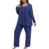 imagePOSESHE Womens Plus Size Short Sleeve Pajama Sets 2 Piece Lounge Sleepwear Ladies Pjs Sets with Pockets LoungeRoyal Blue
