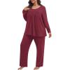 imagePOSESHE Womens Plus Size Short Sleeve Pajama Sets 2 Piece Lounge Sleepwear Ladies Pjs Sets with Pockets LoungeWine Red