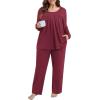 imagePOSESHE Womens Plus Size Short Sleeve Pajama Sets 2 Piece Lounge Sleepwear Ladies Pjs Sets with Pockets LoungeWine Red