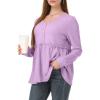 imagePOSESHE Womens Long Sleeve L5X Plus Size Waffle Knit Tunic Tops Button Up V Neck Loose Fit Henley TshirtC05 Long Sleeve Purple