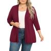 imagePOSESHE Womens Plus Size Casual Lightweight Open Front Cardigans Soft Draped 34 Sleeve CardiganWine Red