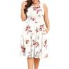imagePOSESHE Womens Plus Size Dress 2024 Summer Round Neck Sleeveless Casual Empire Waist Loose Fit Swing Tank Dress with PocketsRose Leaf