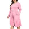 imagePOSESHE Womens Plus Size Dresses 2024 Long Sleeves Crew Neck Casual Dresses Empire Waist Loose Flowy Dress with PocketsC16pink Red