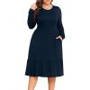 imagePOSESHE Womens Plus Size Dresses Short Sleeve Summer Casual Cute Loose Pleated Tiered Swing TShirt Dresses with PocketsB2navy Blue