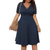 imagePOSESHE Womens Plus Size Dresses Summer Short Sleeve Wrap VNeck Sundress Casual Wedding Guest Cocktail Dress with Pockets14navy Blue