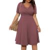 imagePOSESHE Womens Plus Size Dresses Summer Short Sleeve Wrap VNeck Sundress Casual Wedding Guest Cocktail Dress with Pockets18bean Red