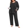 imagePOSESHE Womens Plus Size Short Sleeve Pajama Sets 2 Piece Lounge Sleepwear Ladies Pjs Sets with Pockets LoungeBlack