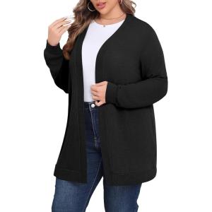 imagePOSESHE Womens Plus Size Cardigan Sweater 2024 Fall Long Sleeve Lightweight Knit Open Front Casual Loose CardiganBlack