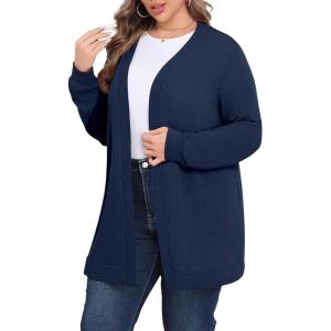 imagePOSESHE Womens Plus Size Cardigan Sweater 2024 Fall Long Sleeve Lightweight Knit Open Front Casual Loose CardiganNavy Blue