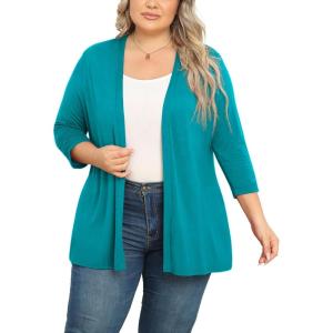 imagePOSESHE Womens Plus Size Casual Lightweight Open Front Cardigans Soft Draped 34 Sleeve CardiganAcid Blue