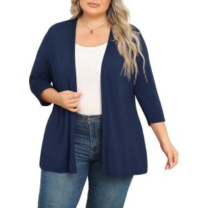 imagePOSESHE Womens Plus Size Casual Lightweight Open Front Cardigans Soft Draped 34 Sleeve CardiganNavy Blue
