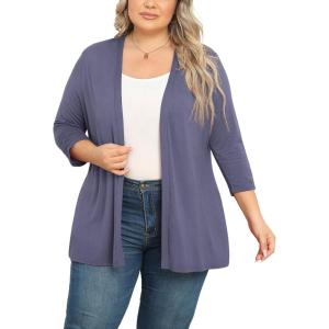 imagePOSESHE Womens Plus Size Casual Lightweight Open Front Cardigans Soft Draped 34 Sleeve CardiganPurple Grey
