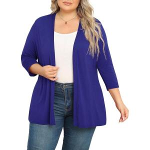 imagePOSESHE Womens Plus Size Casual Lightweight Open Front Cardigans Soft Draped 34 Sleeve CardiganRoyal Blue