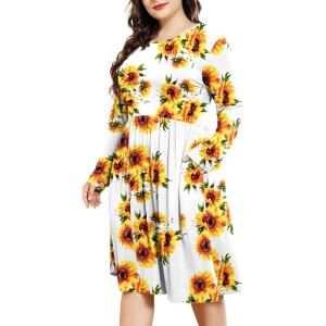 imagePOSESHE Womens Plus Size Dresses 2024 Long Sleeves Crew Neck Casual Dresses Empire Waist Loose Flowy Dress with PocketsC7sunflower
